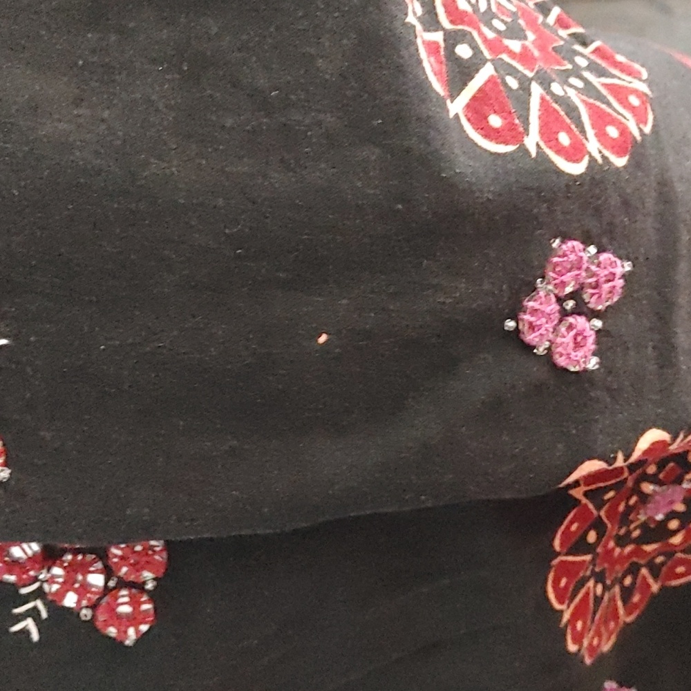Willi Smith Maxi Skirt Sz 6 Black & Red Indian Sari-Style W/ Embroidered Mirrors - Picture 11 of 11